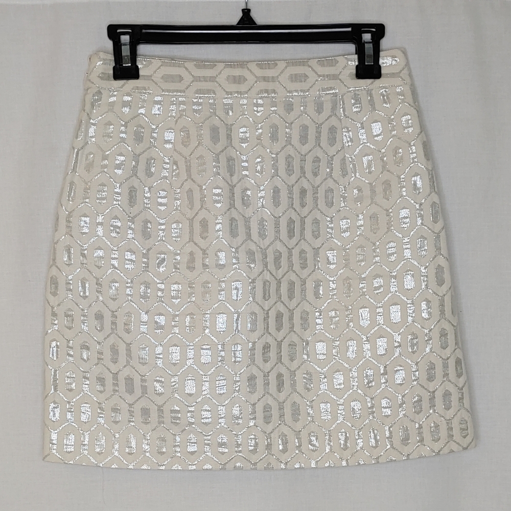 Banana Republic Metallic Hex Print Mini Skirt Sz 2 - Picture 2 of 8